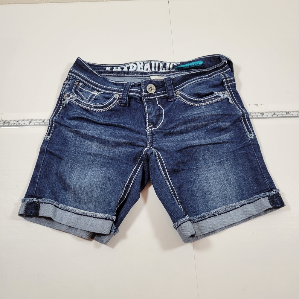 Y2K Hydraulic Bailey Denim Shorts Womens 0 Excellent Low Rise Rhinestone Cuffed